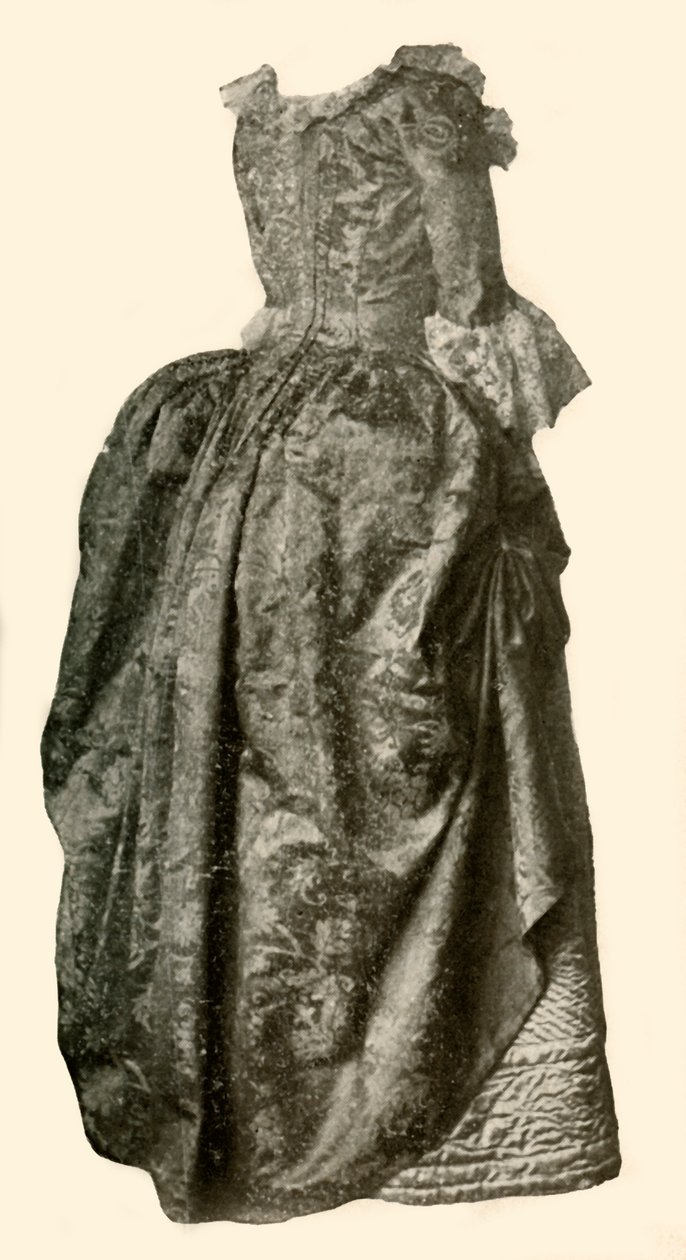 Suknia z żółtego brokatu adamaszkowego zakładana na niebieską pikowaną satynową halkę, c1710-1730, 1937. autorstwa Unbekannt