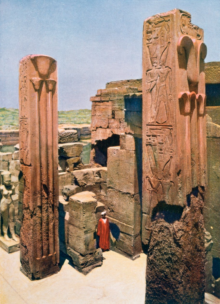 Słupy granitowe z dekoracją lotosu i papirusu, Świątynia Amona-Re, Karnak, Egipt, XX w. autorstwa Unbekannt