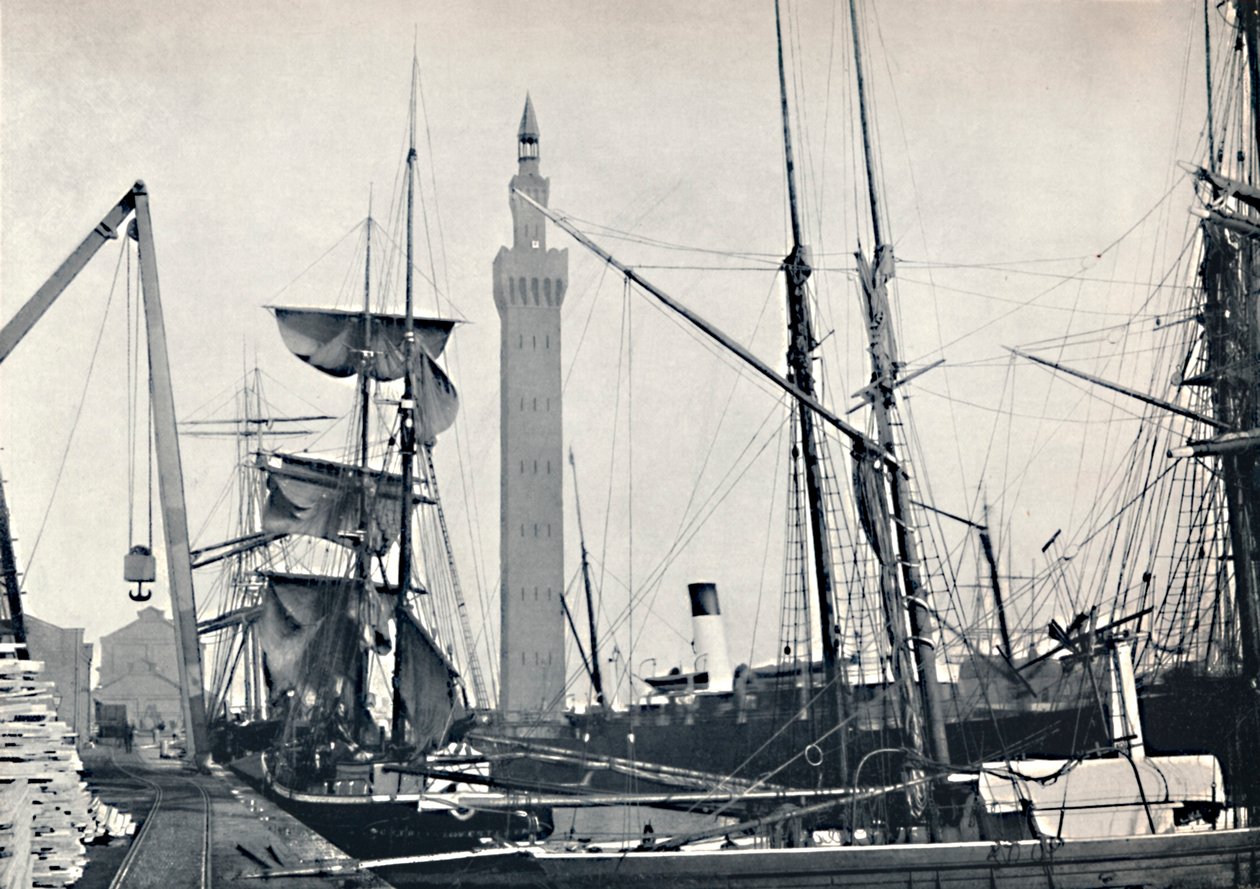 Grimsby - Widok na doki, z wieżą hydrauliczną, 1895 autorstwa Unbekannt