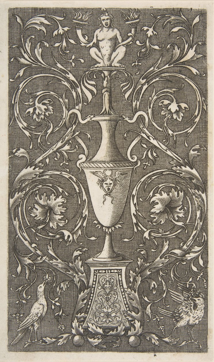 Groteska z wazą, ptaszkami i zwojami akantu, ca. 1515-1600. autorstwa Unbekannt