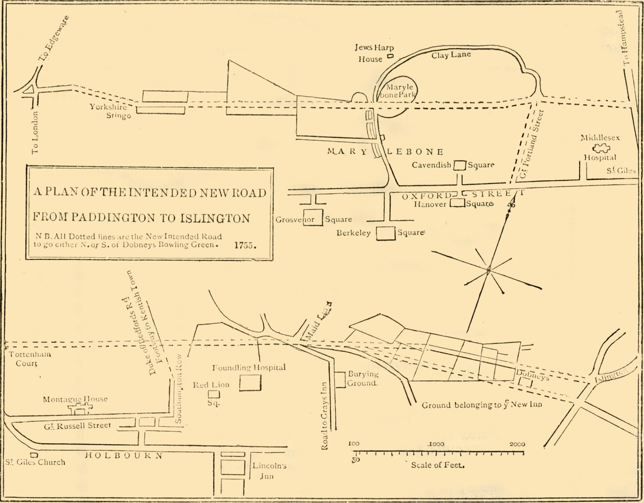 Plan nowej drogi od Islington do Edgware Road, 1755, c1876. autorstwa Unbekannt