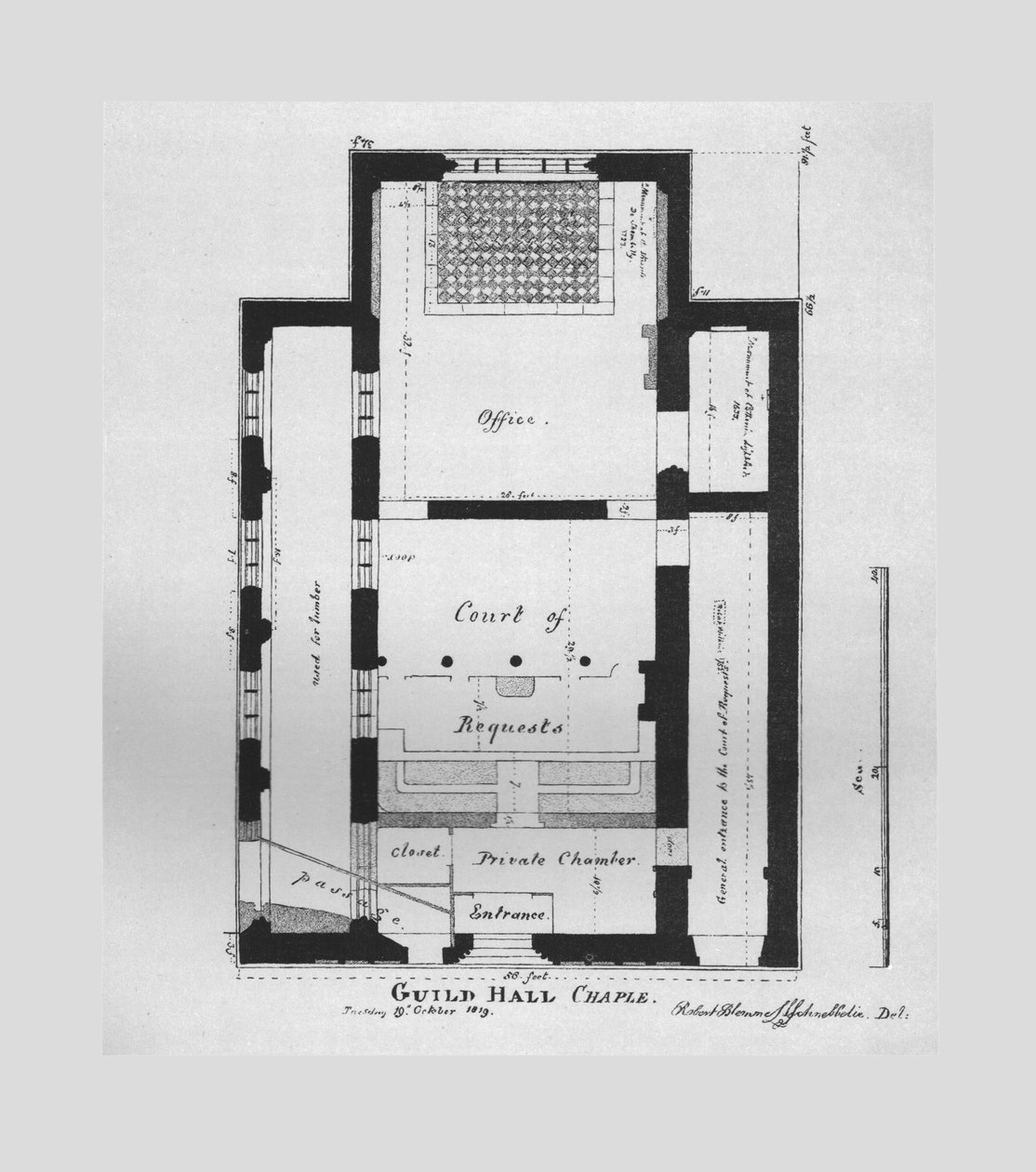 Plan przyziemia kaplicy Guildhall 1815, 1866 autorstwa Unbekannt