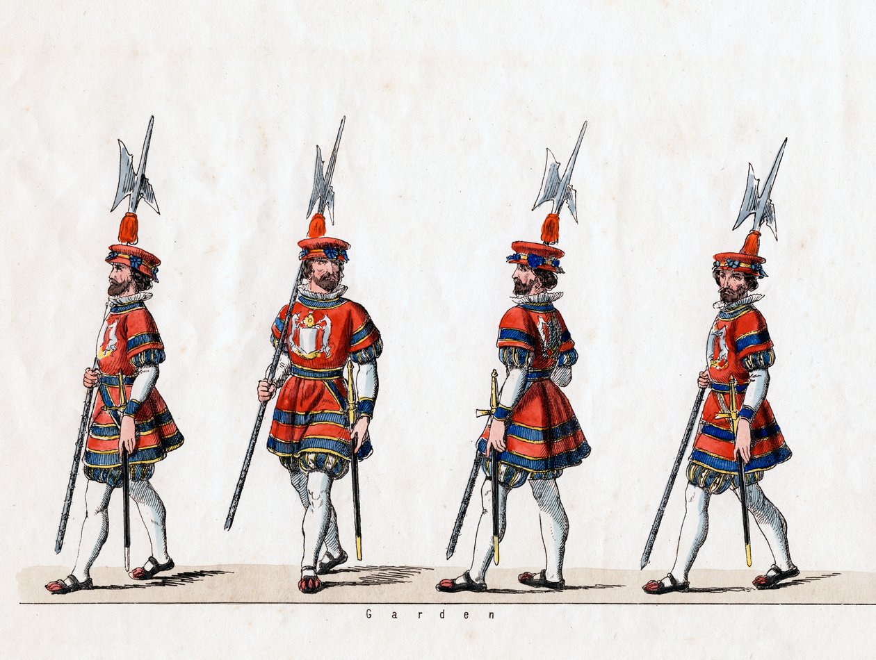 Gwardia, projekt kostiumu do sztuki Szekspira, Henryk VIII, XIX w. autorstwa Unbekannt