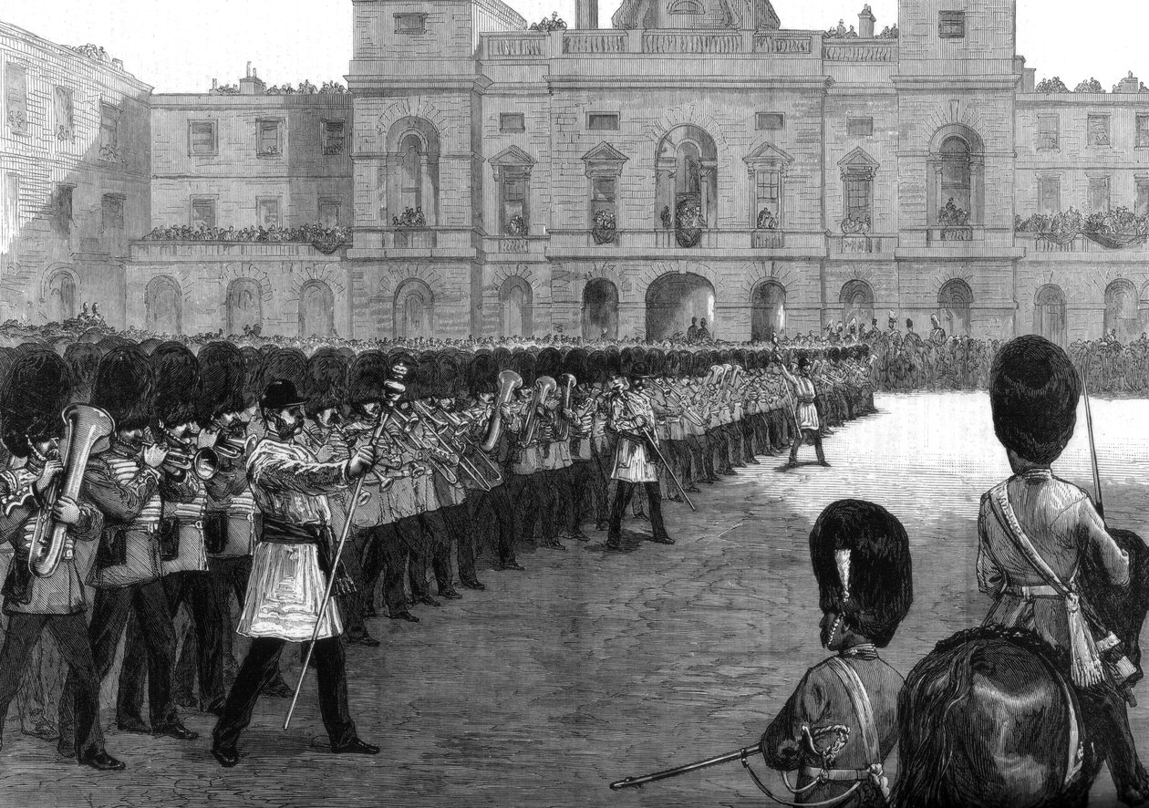 Strażnicy w barwach St James Park w urodziny Jej Królewskiej Mości, 1875 r autorstwa Unbekannt