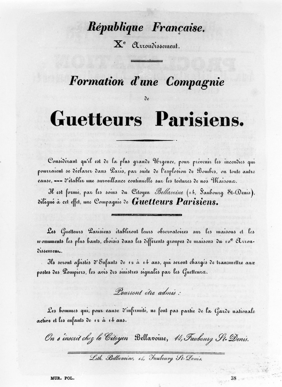 Guetteurs Parisiens, z francuskich plakatów politycznych Komuny Paryskiej, maj 1871 autorstwa Unbekannt