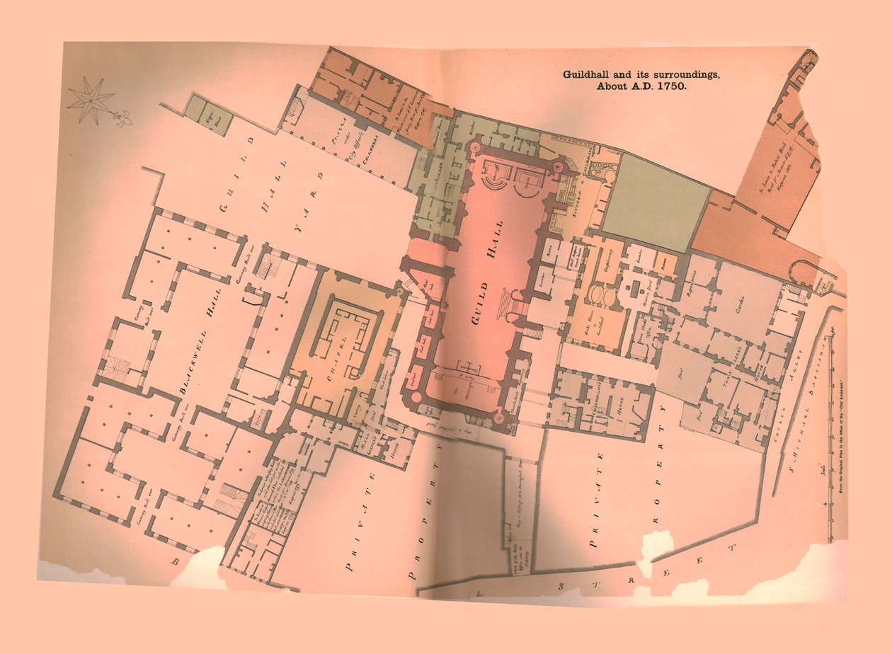Guild Hall City of London Plan, c1750, 1886 autorstwa Unbekannt