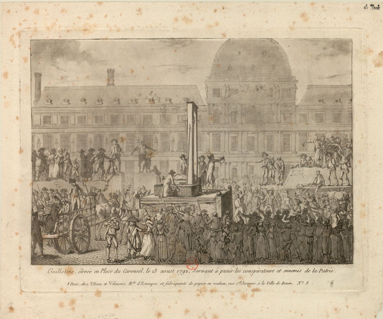 Gilotyna postawiona na Place du Carrousel, 13 sierpnia 1792 … autorstwa Unbekannt