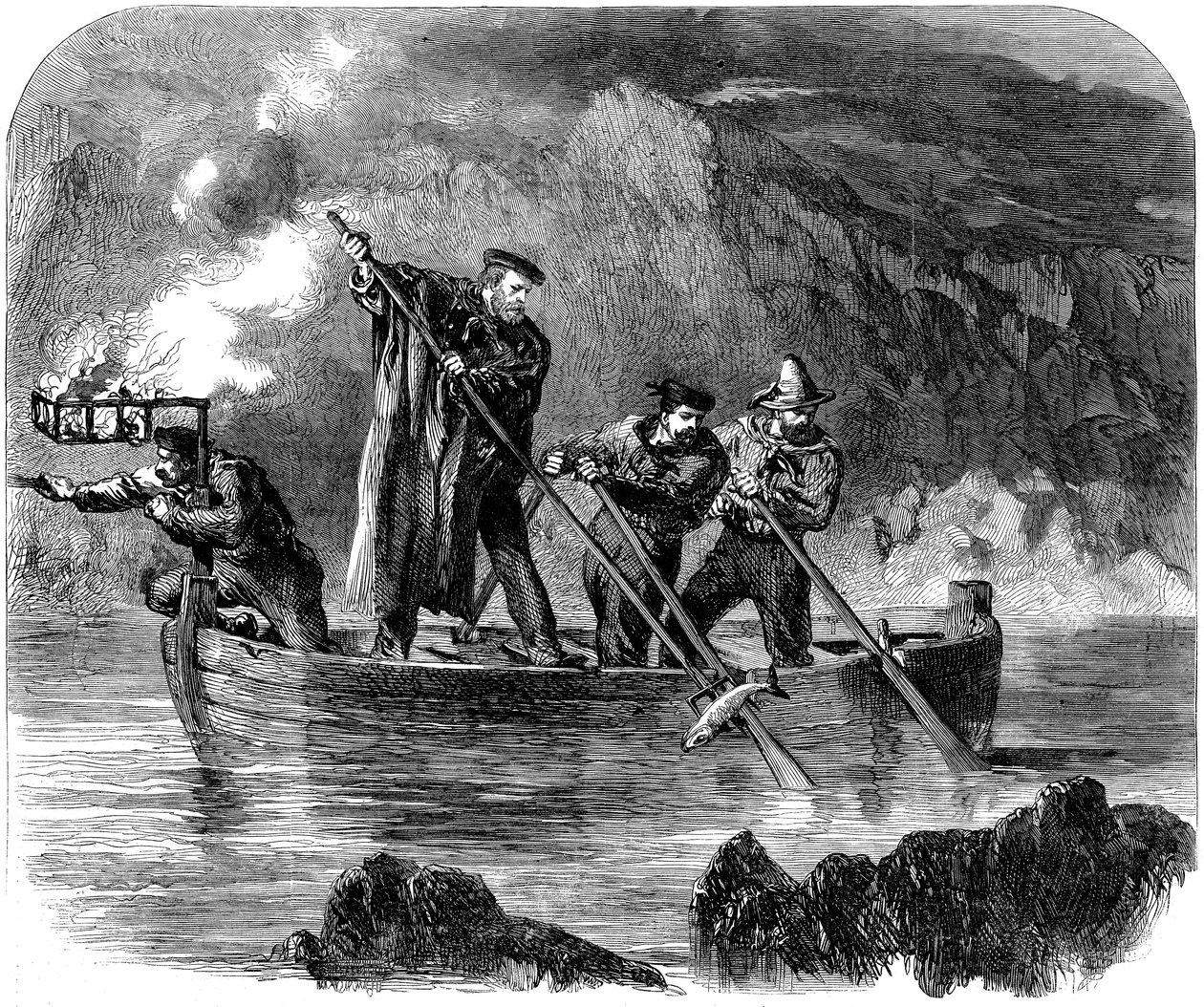 Giuseppe Garibaldi nabijanie ryb nocą poza Caprera, 1860-61 autorstwa Unbekannt