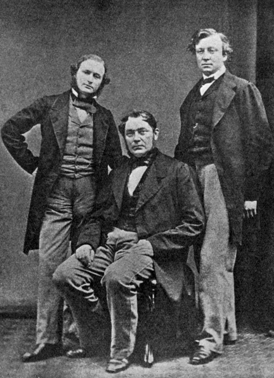 Gustav Kirchhoff, Robert Bunsen i Henry Roscoe, naukowcy, ok. 1860 r. autorstwa Unbekannt