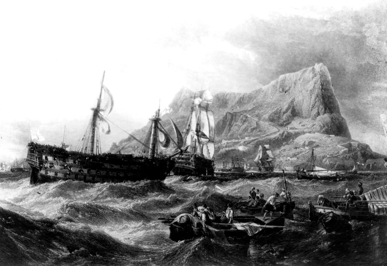 HMS Victory odholowany do Gibraltaru, 1805, XIX wiek autorstwa Unbekannt