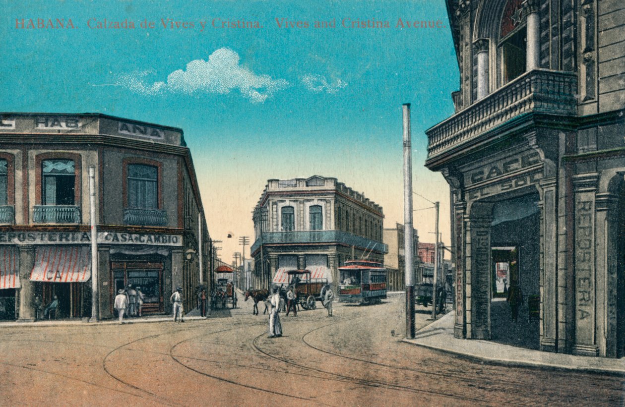 Hawana. Ścigany przez Vivesa i Cristinę. Vives i Cristina Avenue, Kuba, ok. 1910 autorstwa Unbekannt