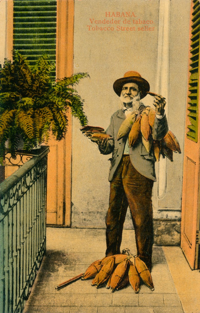Hawana. Automat do sprzedaży papierosów. Sprzedawca tytoniu na ulicy, ok. 1910 r. autorstwa Unbekannt