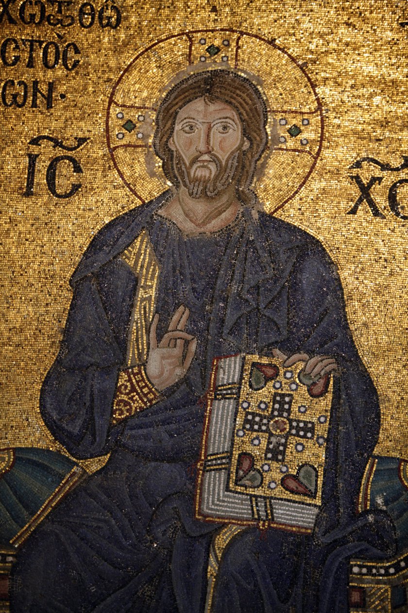 Mozaika Hagia Sophia: Jezus błogosławi i trzyma Biblię Istanbul Turquie autorstwa Unbekannt