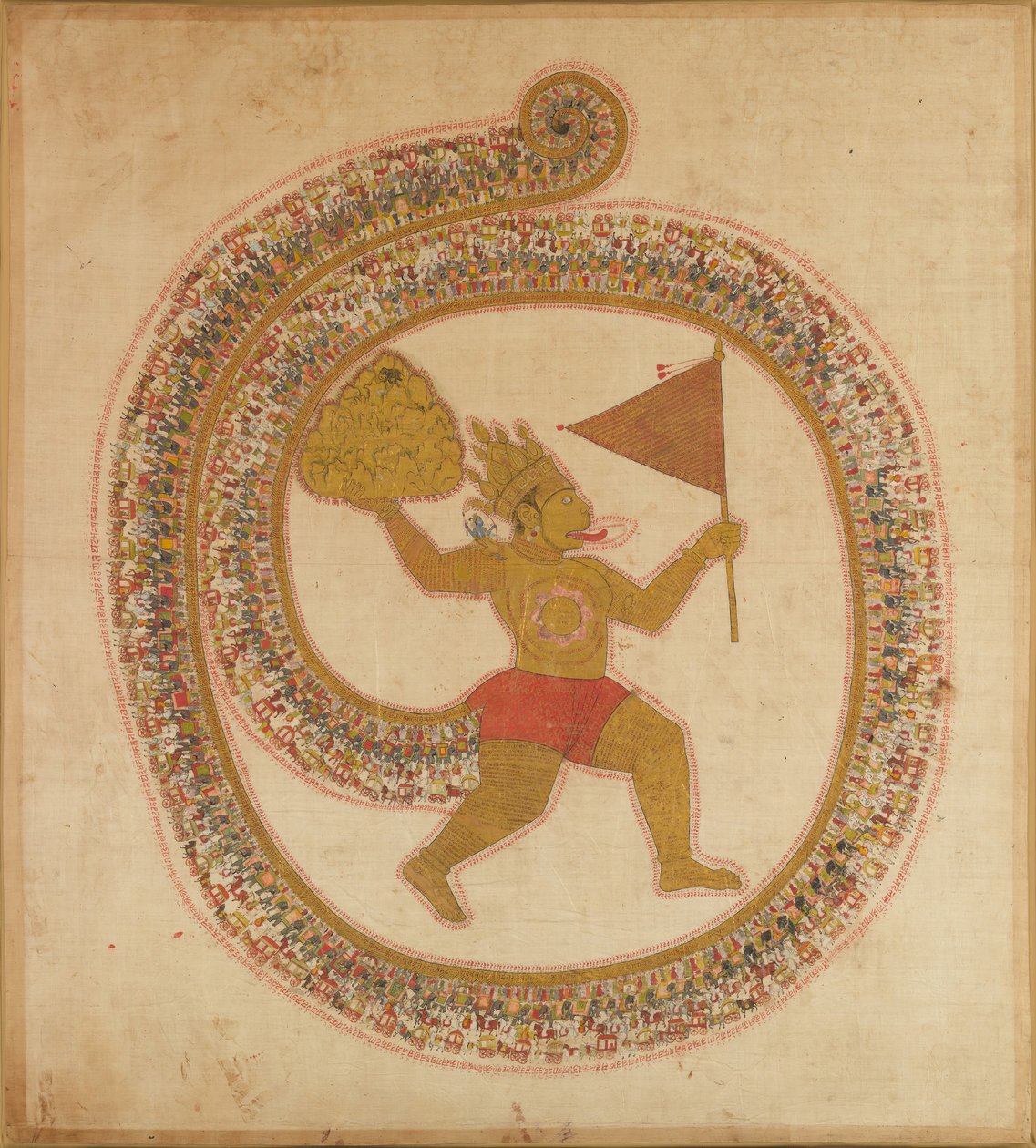 Hanuman niosący szczyt góry z ziołami leczniczymi, ca. 1800. autorstwa Unbekannt