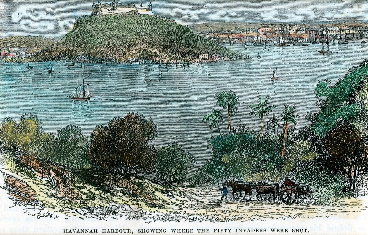 Port Havannah, pokazujący miejsce rozstrzelania pięćdziesięciu najeźdźców, Kuba, ok. 1880 r. autorstwa Unbekannt