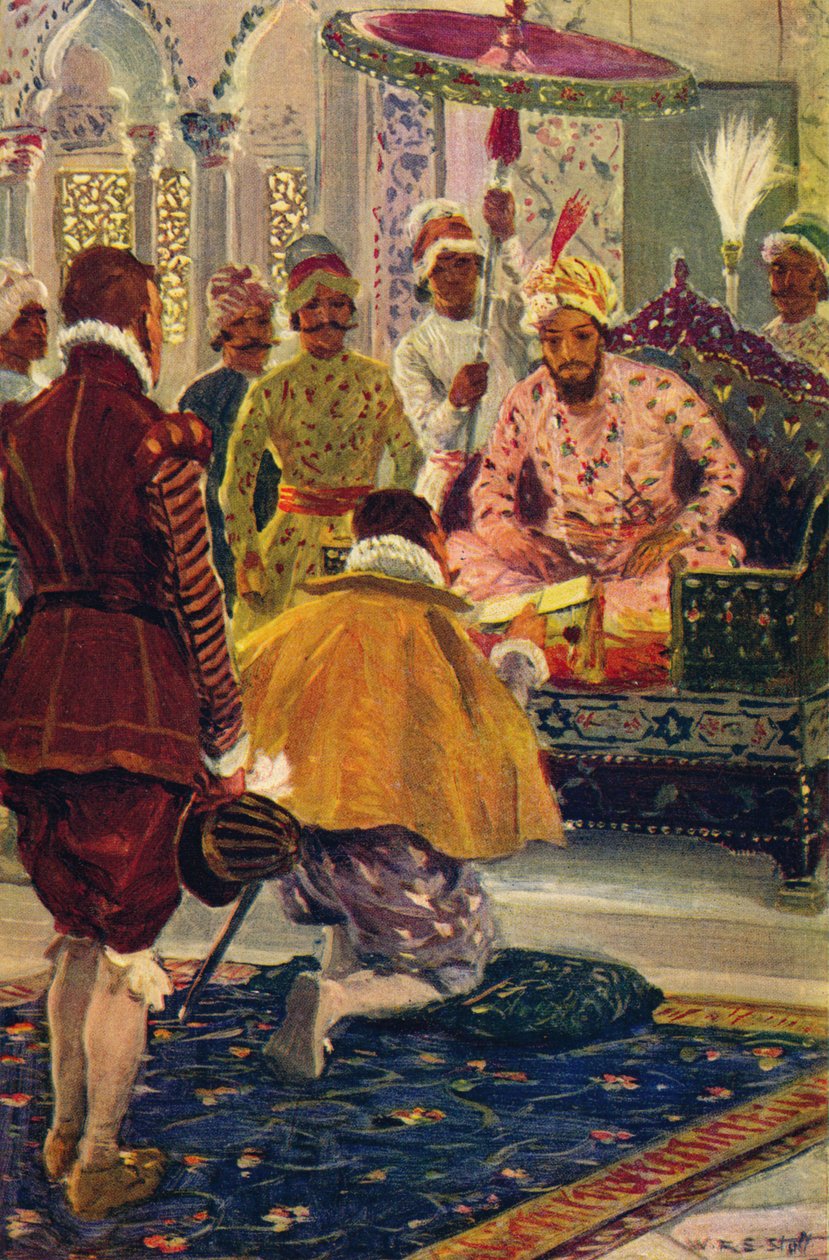 Hawkins przedstawia list króla Jakuba wielkiemu potentatowi, 1608 c1912 autorstwa Unbekannt