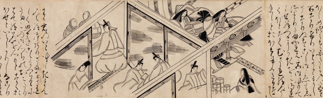 Rozdział Heartvine Aoi z The Tale of Genji Genji monogatari, XVI wiek. autorstwa Unbekannt