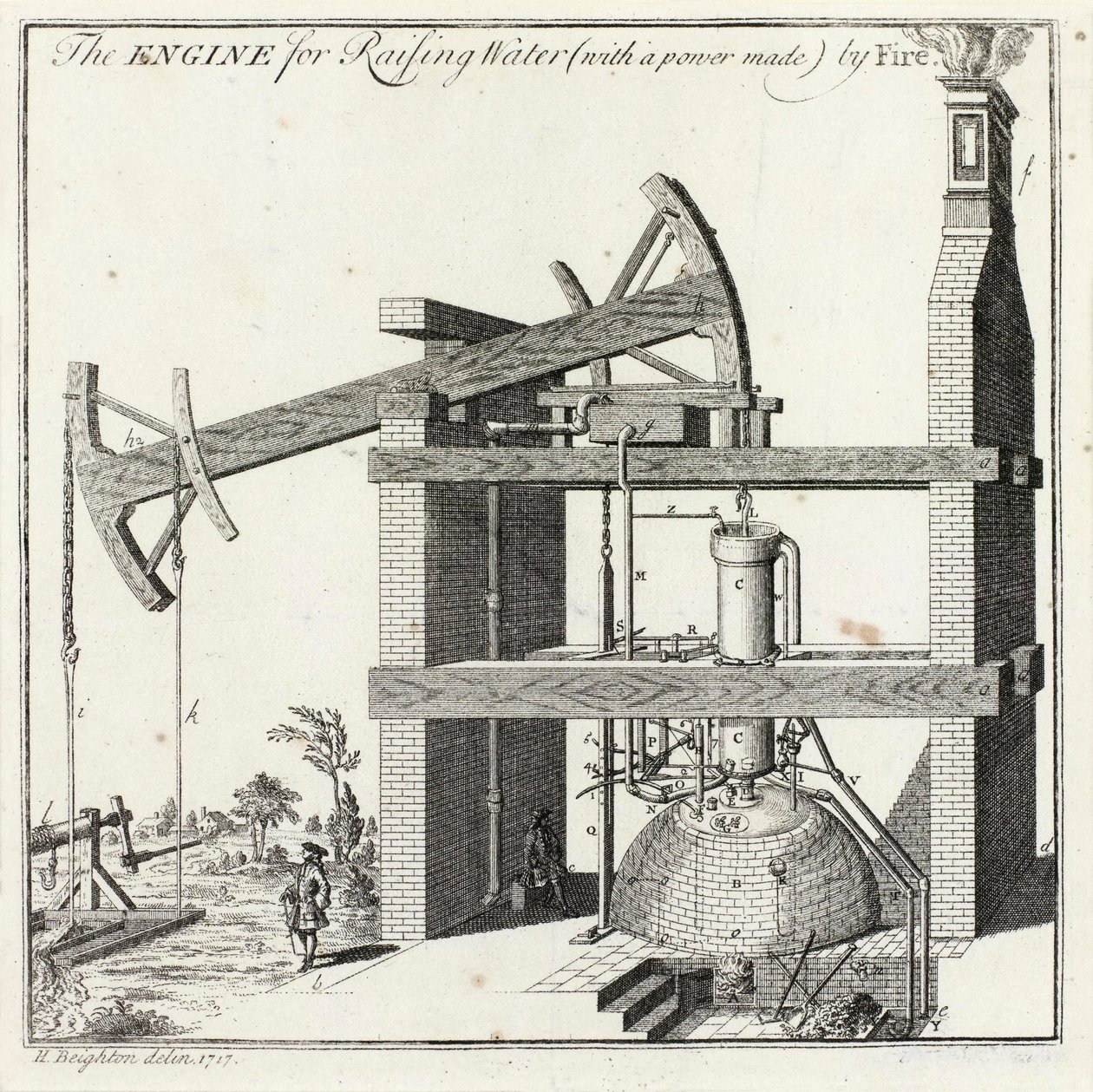 Grawerowanie silnika Newcomen autorstwa Henry
