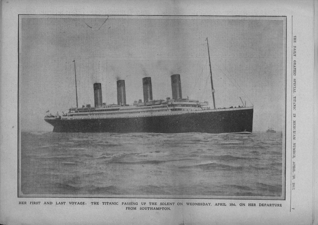 Jej pierwsza i ostatnia podróż: Titanic Passing Solent w środę 10 kwietnia 1912 r. autorstwa Unbekannt