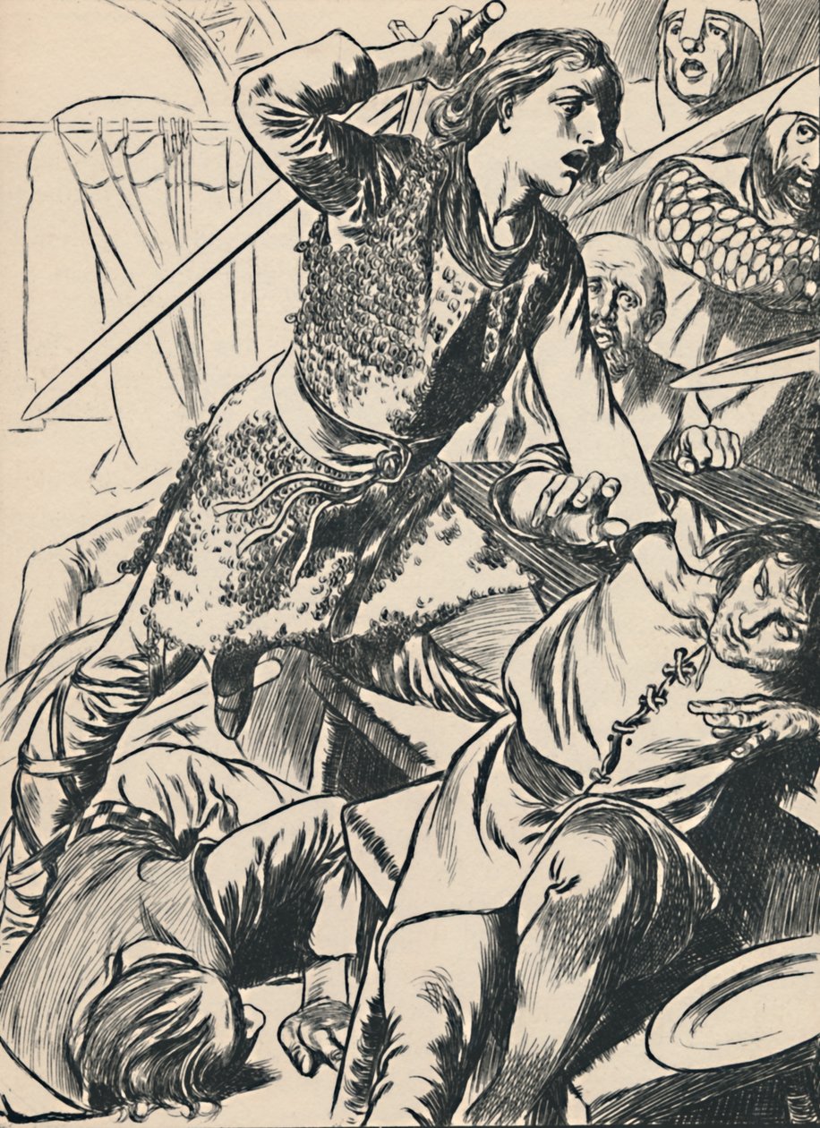Hereward i jego ludzie atakują Normanów, c1907 autorstwa Unbekannt