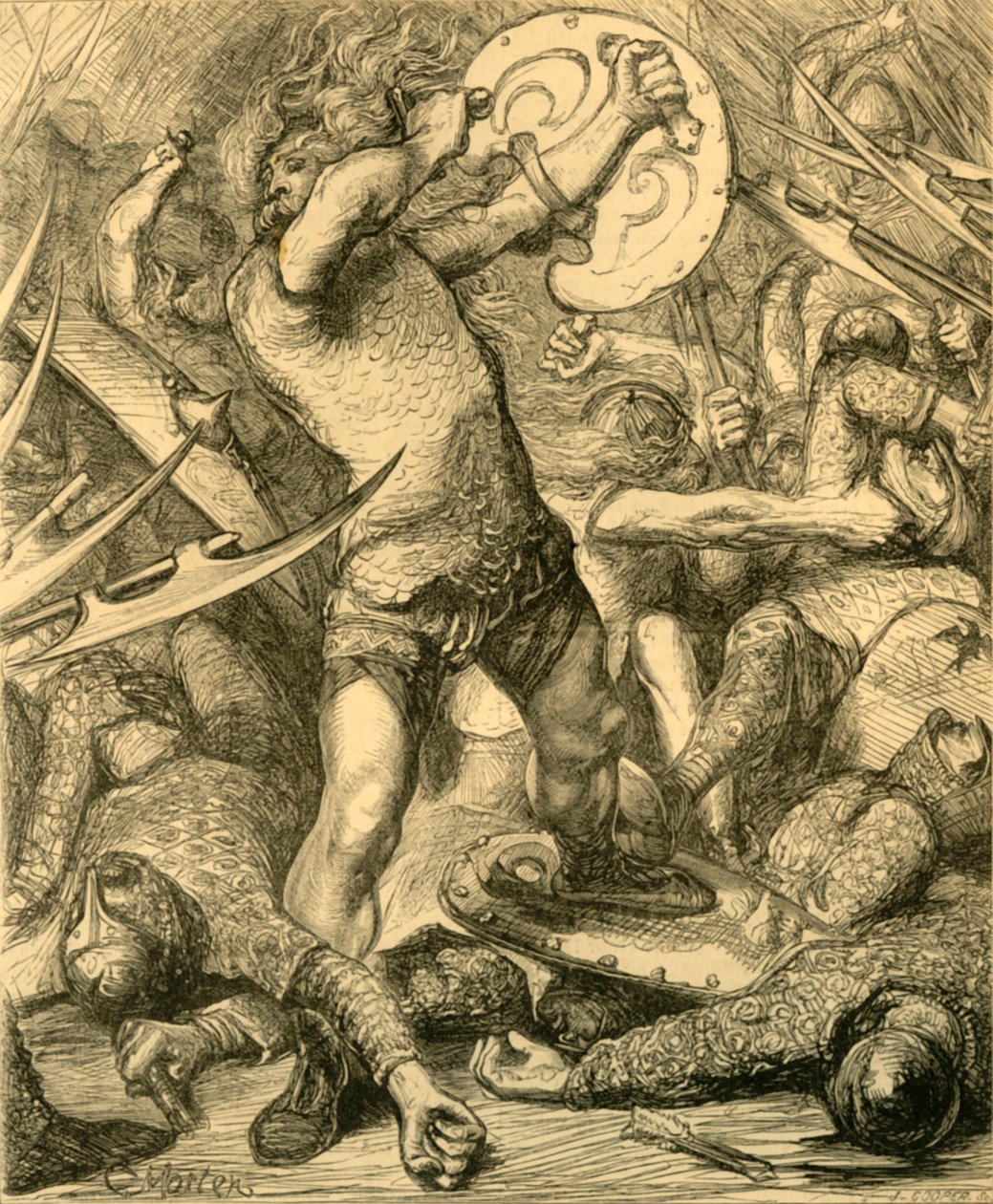 Hereward przedziera się przez zastępy Normanów, ok. 1890 r. autorstwa Unbekannt