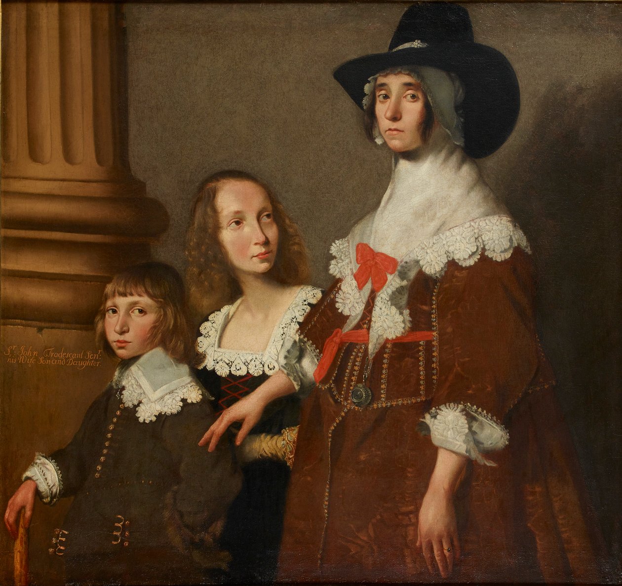 Hester Tradescant i jej pasierbowie, John i Frances, c1644 autorstwa Unbekannt