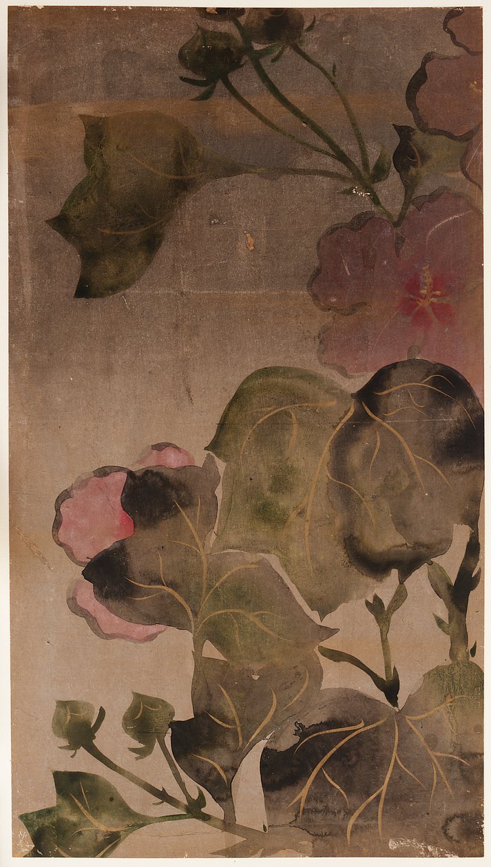 Kwiaty i liście hibiskusa, okres Edo, 1615-1868. autorstwa Unbekannt