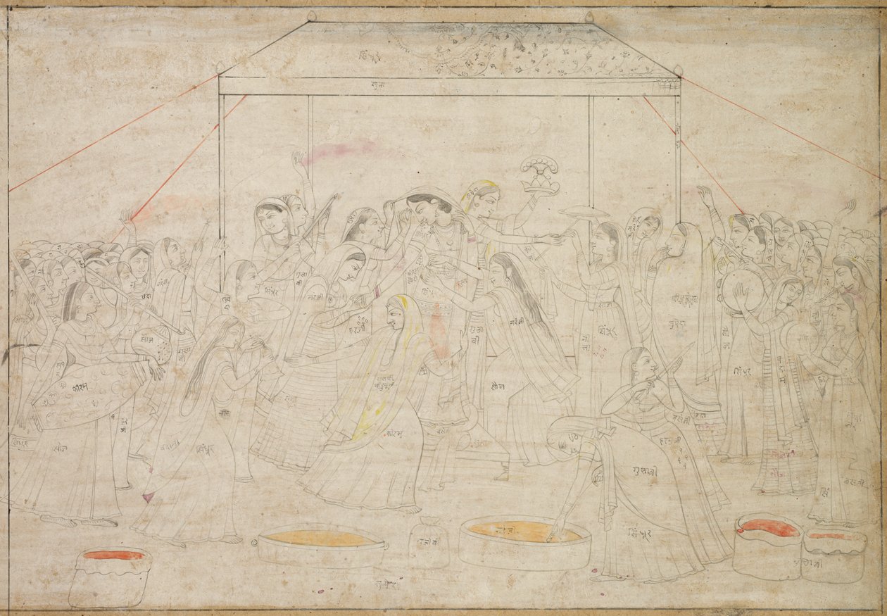 Hinduski bóg Kryszna przebrany w damskie ubrania na wiosenny festiwal Holi, ok. godz. 1790. autorstwa Unbekannt