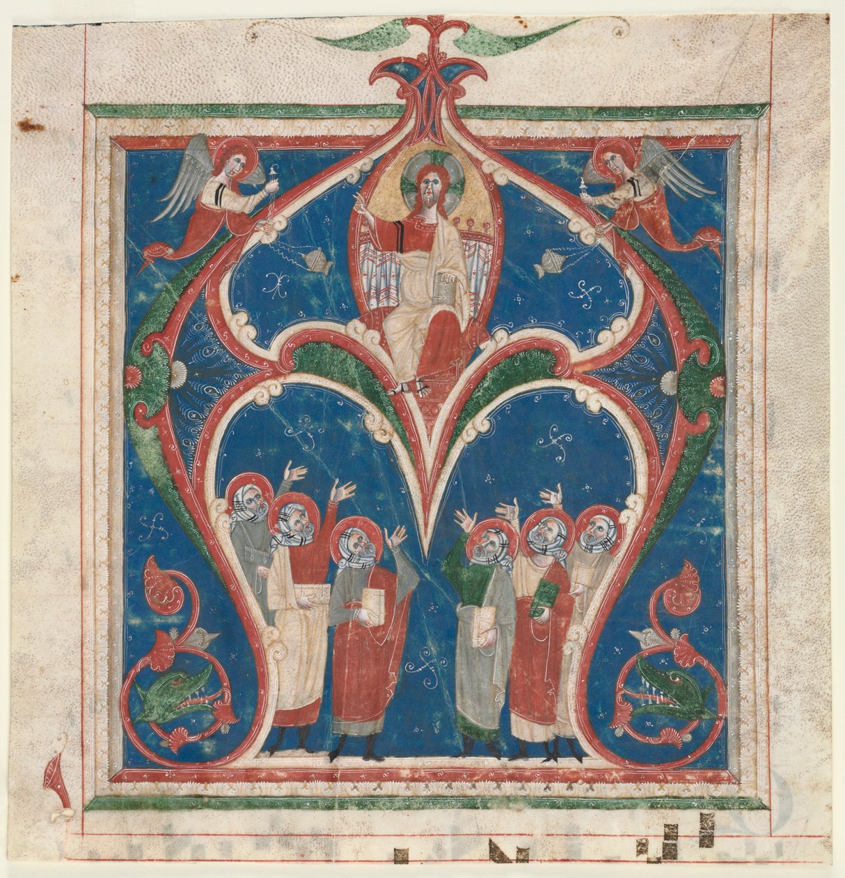 Historyczny inicjał A wycięty z antyfonarza: Chrystus w majestacie z prorokami, c. 1280-1300. autorstwa Unbekannt