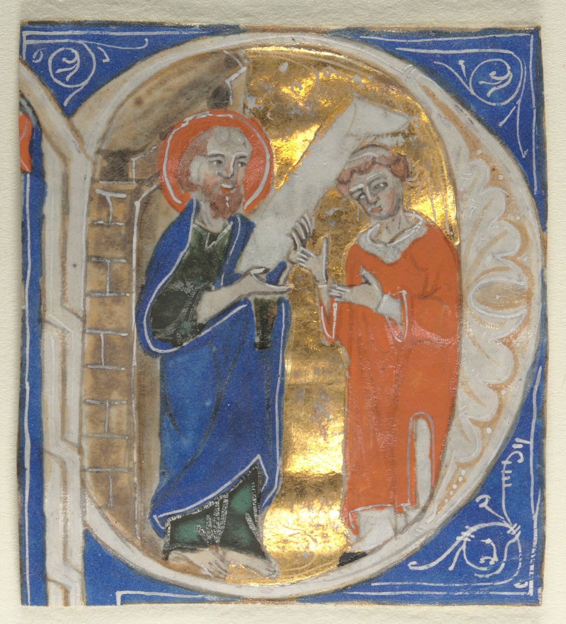 Historyczne początkowe wycięte z Biblii: św. Paweł i kleryk, 1200s. autorstwa Unbekannt