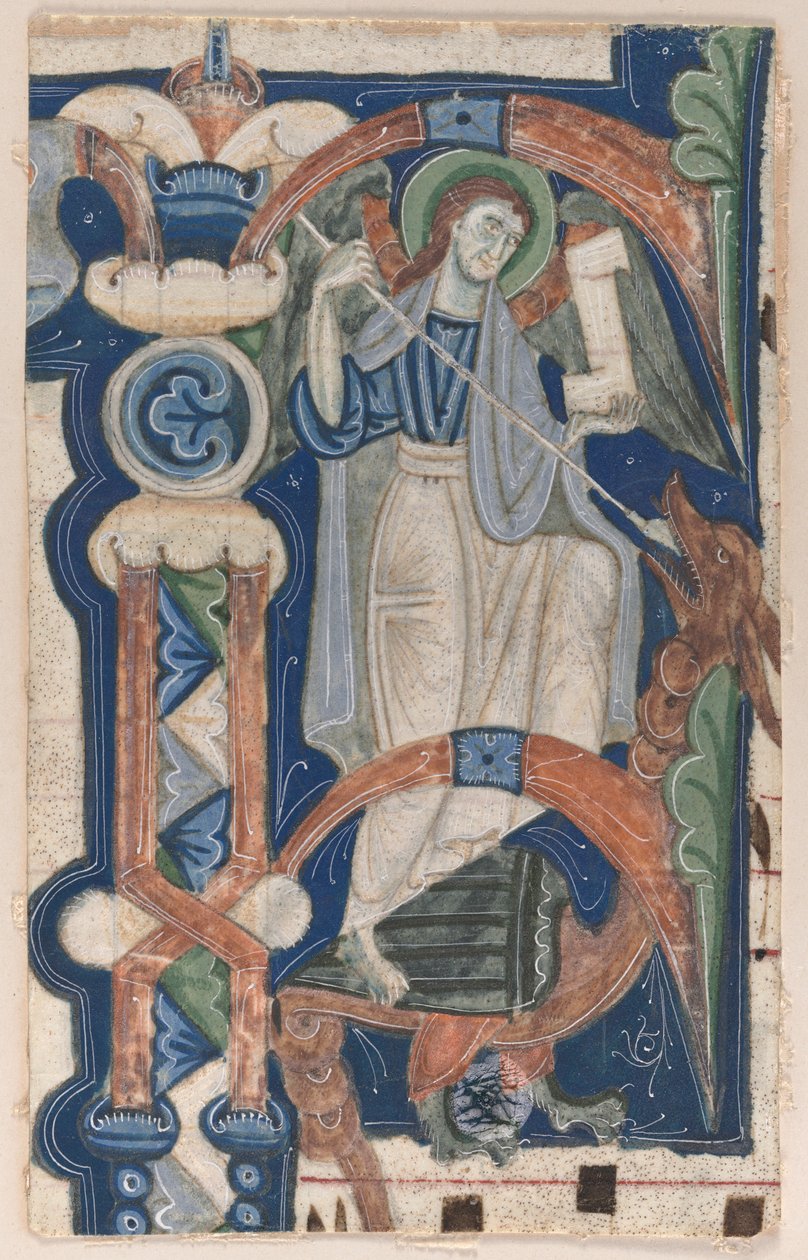 Historyczny inicjał P wycięty z księgi chóralnej: St. Michael and the Dragon, początek XIII wieku. autorstwa Unbekannt