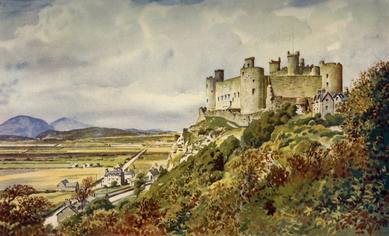 Zabytkowy zamek Harlech, słynny w walijskiej piosence, ok. 1948 r. autorstwa Unbekannt
