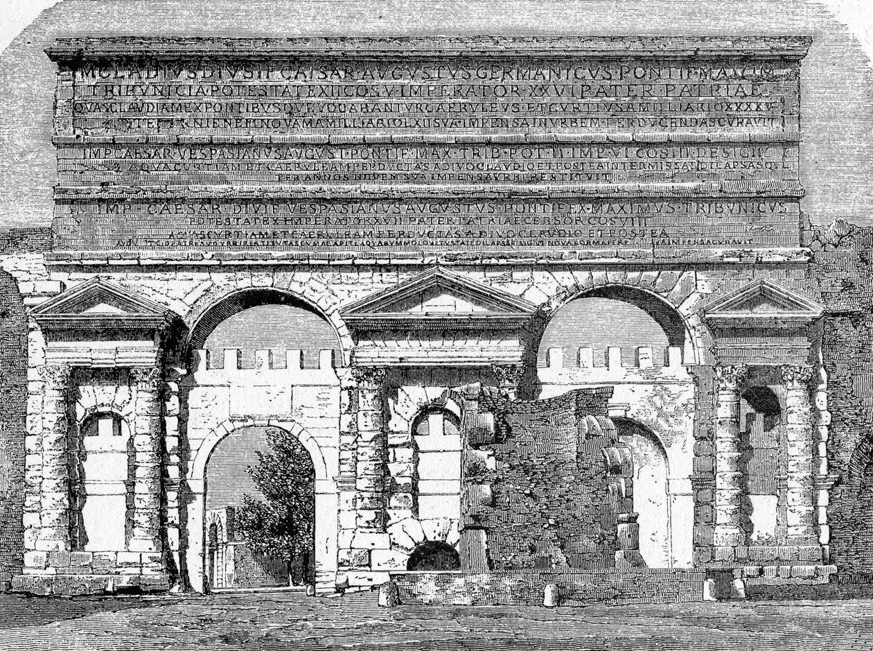 Historia starożytnego Rzymu. Ryciny rzymskie z 1872 r. Porta Maggiore lub Porta Nevia autorstwa Unbekannt