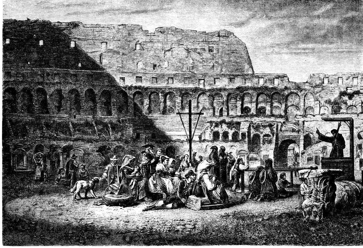 Historia starożytnego Rzymu. Kazanie wielkopostne we wnętrzu Koloseum. Drukuj 1800 autorstwa Unbekannt