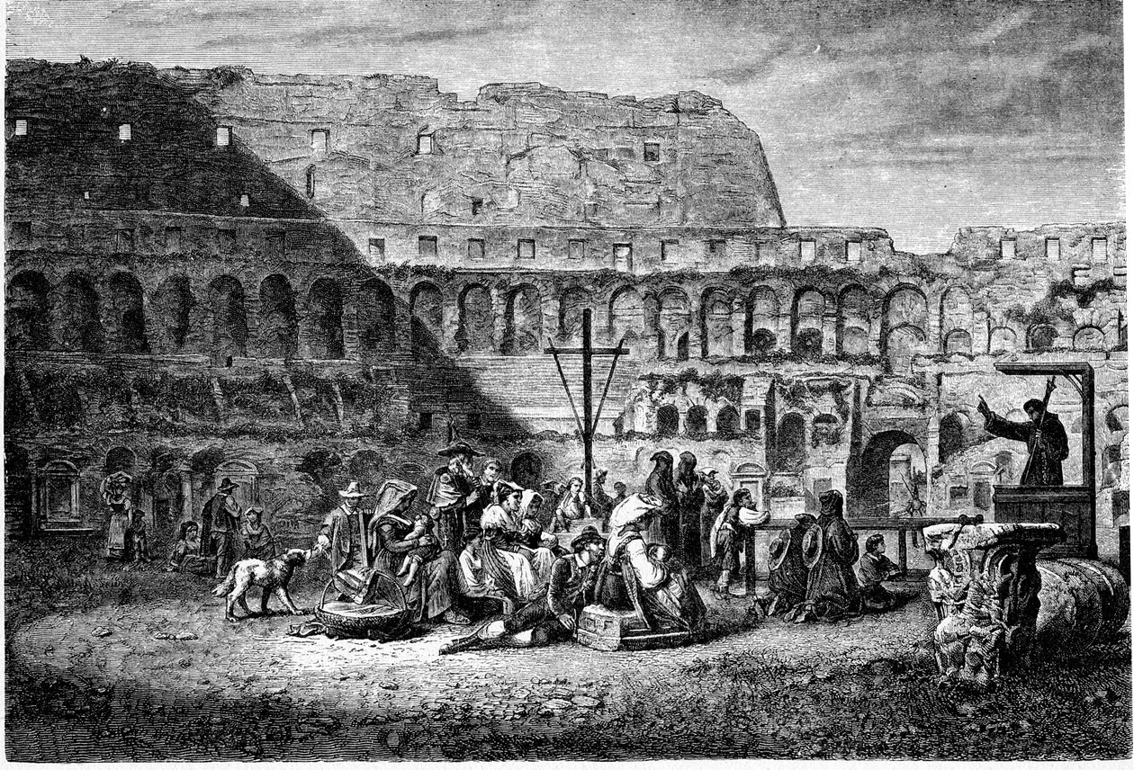 Historia starożytnego Rzymu. Kazanie wielkopostne we wnętrzu Koloseum. Drukuj 1800 autorstwa Unbekannt