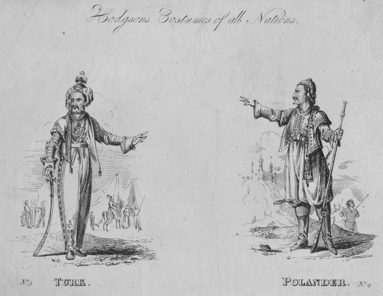 Stroje Hodgsona wszystkich narodów: No.3 - Turk, No.4 - Polander, c1822. autorstwa Unbekannt