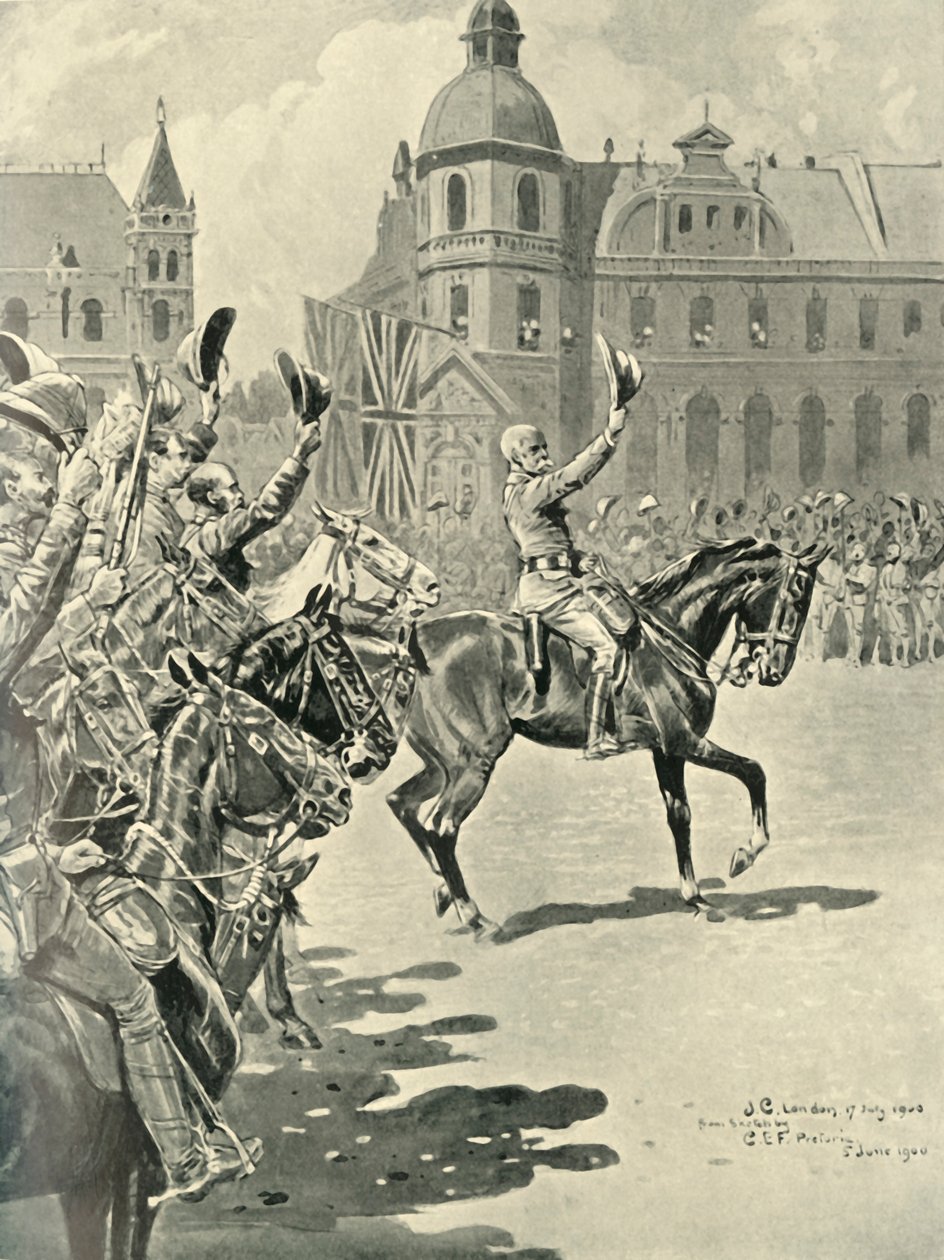 Podnoszenie brytyjskiej flagi w Pretorii: Lord Roberts Leading Cheers for the Queen, 1900, 1901. autorstwa Unbekannt
