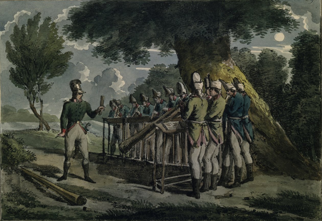 Orkiestra waltorna, ok. 1820 autorstwa Unbekannt