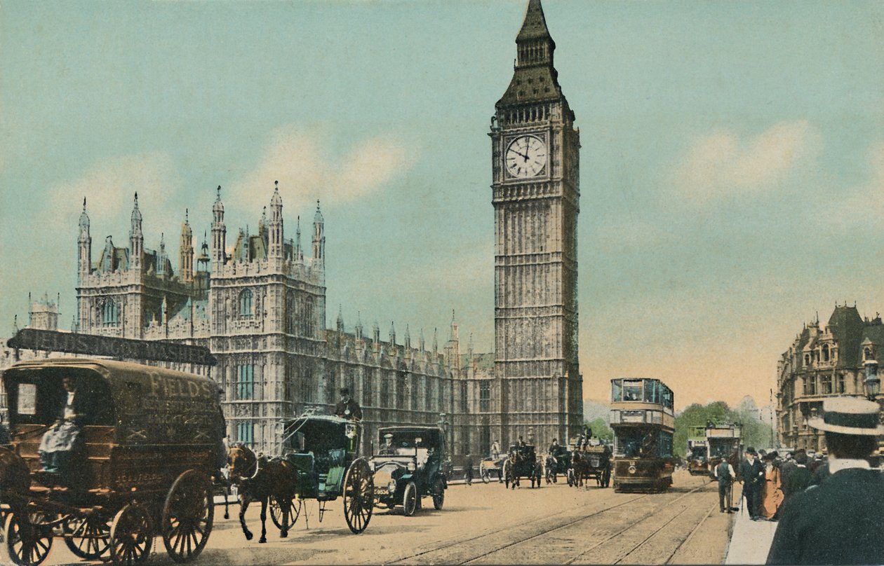 Houses of Parliament i Westminster Bridge, Londyn, ok. 1900. autorstwa Unbekannt