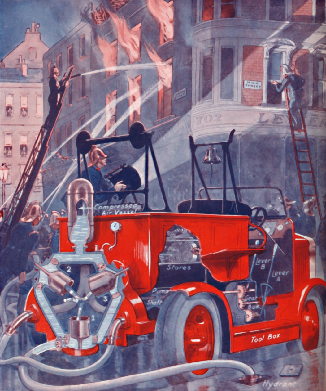 Jak wóz strażacki gasi pożar, 1935 autorstwa Unbekannt
