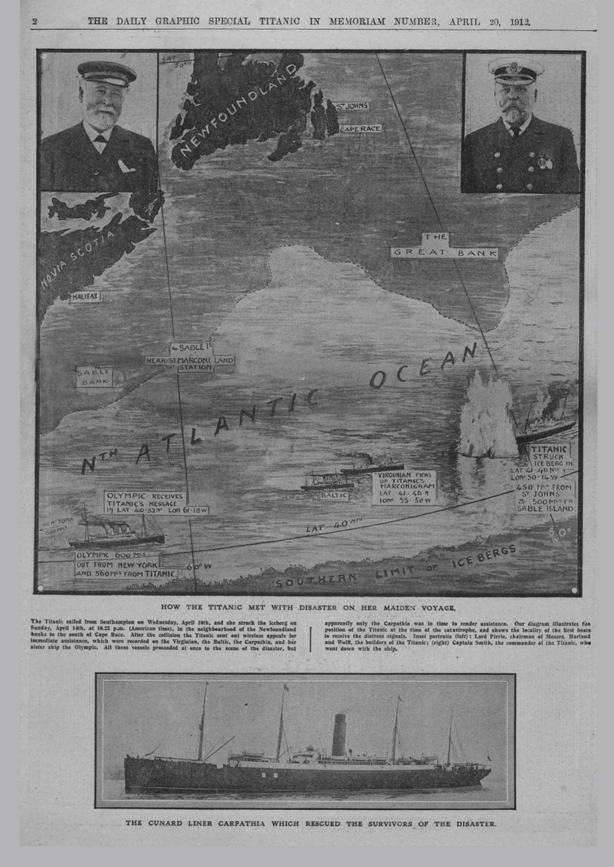 Jak Titanic spotkał się z katastrofą… i liniowiec The Cunard Carpathia…, 20 kwietnia 1912. autorstwa Unbekannt