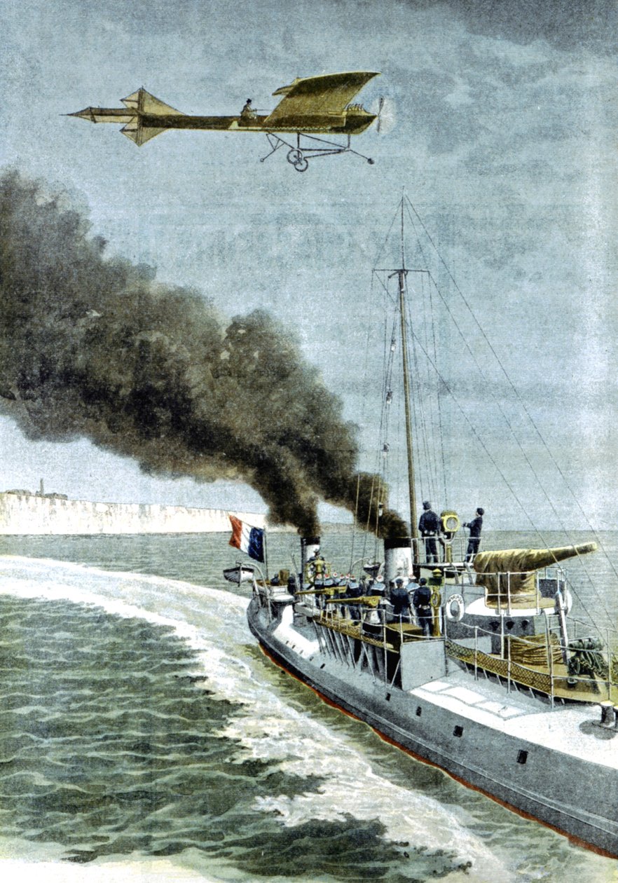 Hubert Latham podczas próby przelotu swoim jednopłatowcem Antoinette przez kanał La Manche, 1909 autorstwa Unbekannt