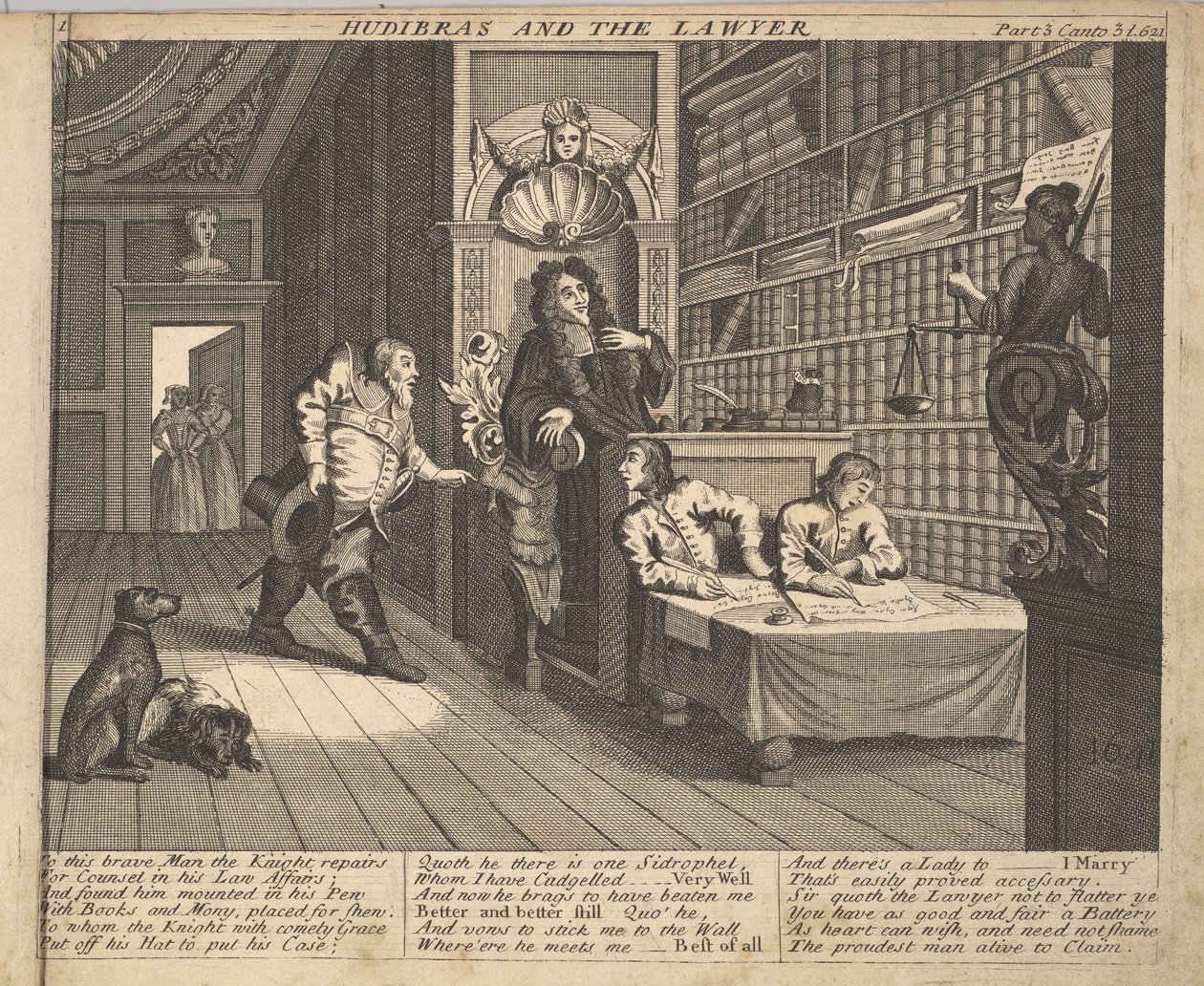 Hudibras i prawnik Tablica 12: Ilustracje do Samuela Butlersa Hudibras, 1725-30 . autorstwa Unbekannt