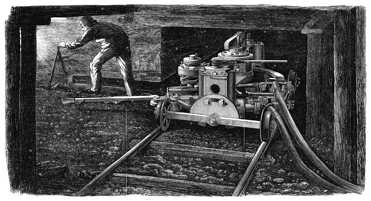 Hydrauliczna maszyna do cięcia węgla, nazwana The Iron Man, 1867 autorstwa Unbekannt