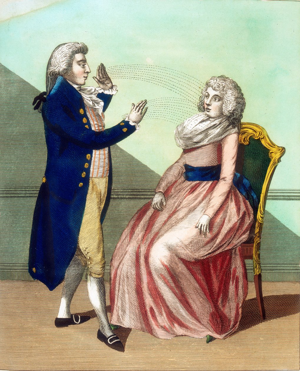 Hipnotyzer hipnotyzujący pacjenta, ok. 1795 r. autorstwa Unbekannt