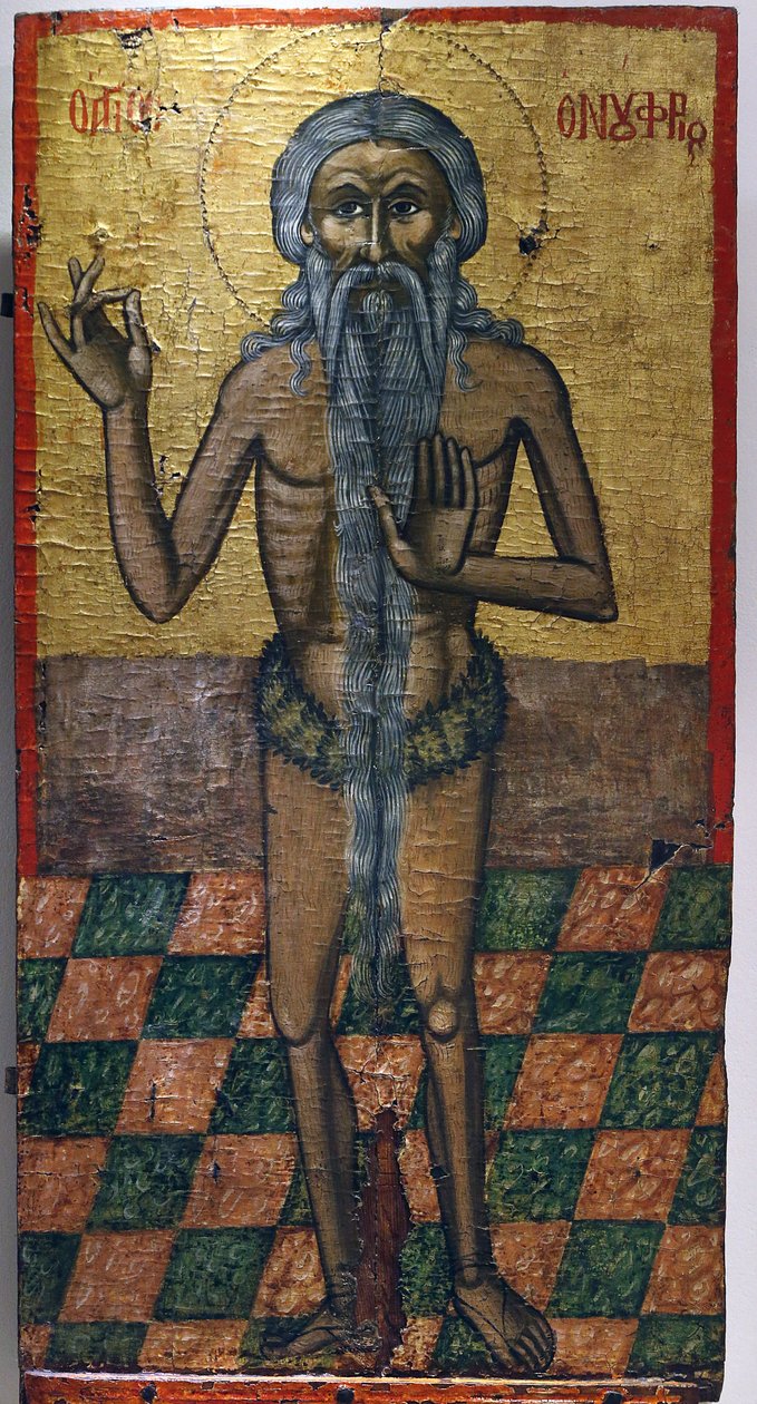 Ikona w Muzeum Bizantyńskim Pedoulas: Saint Onoufrios (XVII wiek), 20150510, Pedoulas, Cypr autorstwa Unbekannt