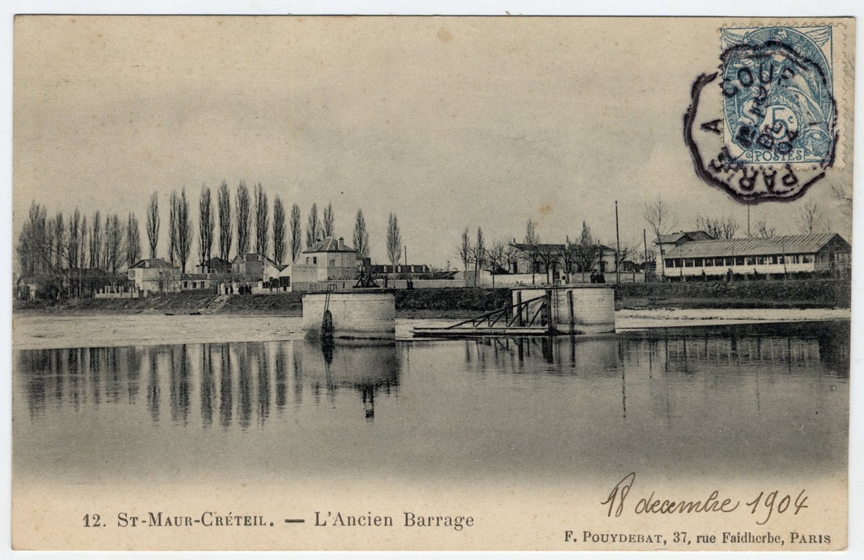 Ile de France, Val de Marne, Creteil: widok starej tamy na Marnie - pocztówka z 1904 autorstwa Unbekannt