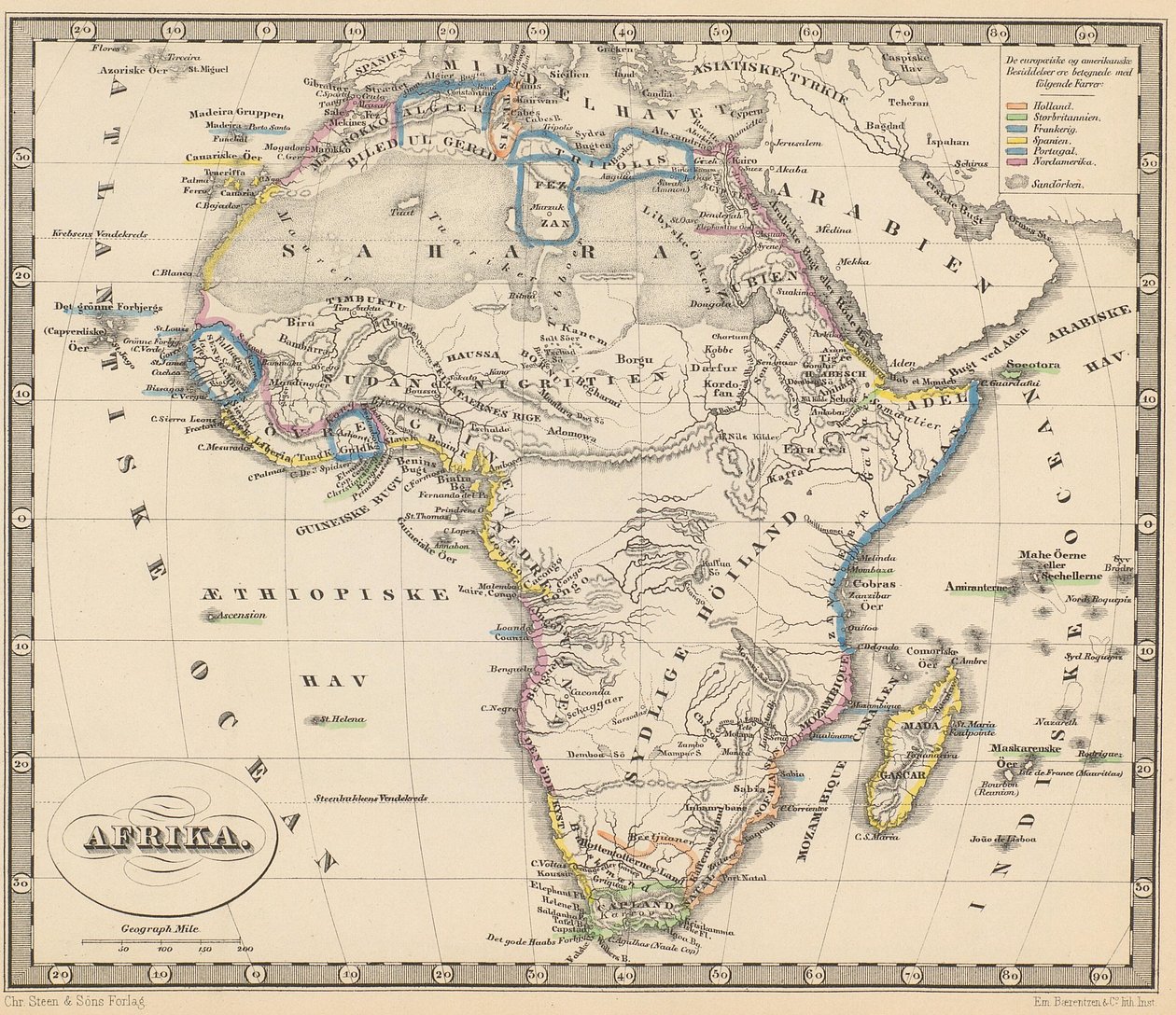Ilustracja zaczerpnięta z książki Atlas of All Parts of the Earth nieznanego autora i opublikowana przez Chr. Steena i Son (Kopenhaga, 1857) autorstwa Unbekannt