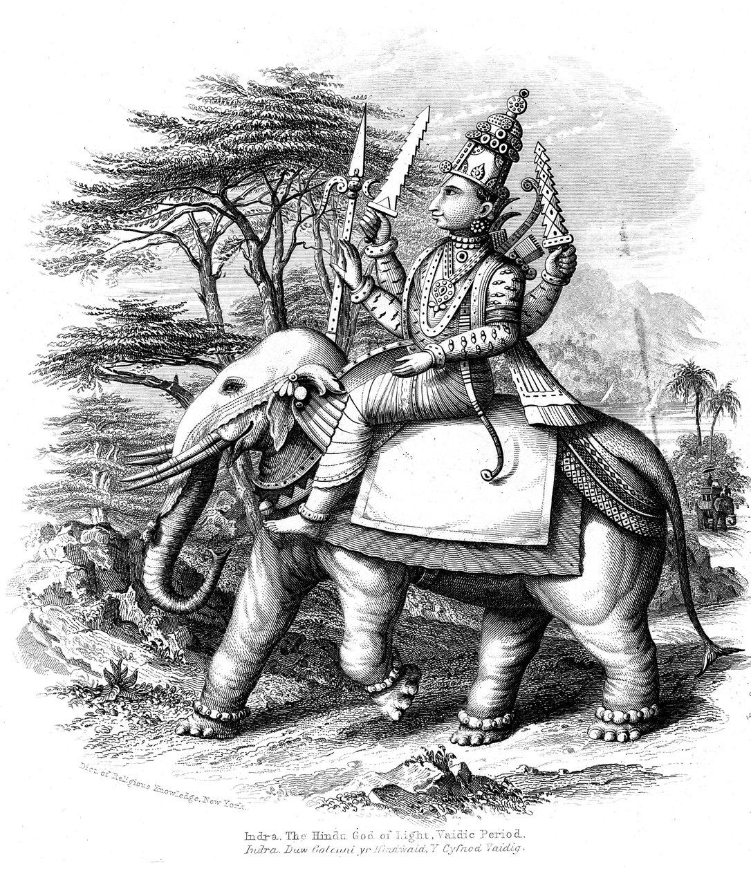 Indra, przywódca indyjskich bogów wedyjskich dosiadający swego słonia, ok. 1880 r autorstwa Unbekannt