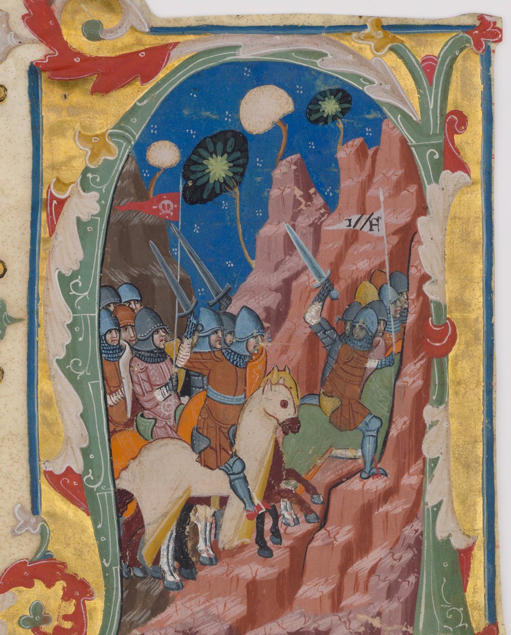 Inicjał A z Bitwą Machabeuszy, ca. 1360-70. autorstwa Unbekannt